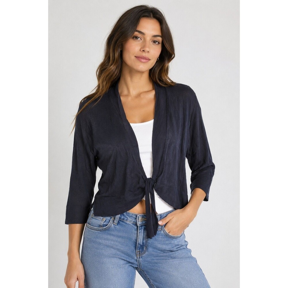 Retrology Front Tie Cardigan Sweater Large Black